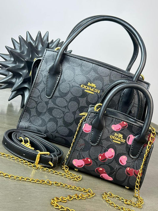 DUO BOLSO/MINI BOLSO COACH NEGRO ESTAMPADO