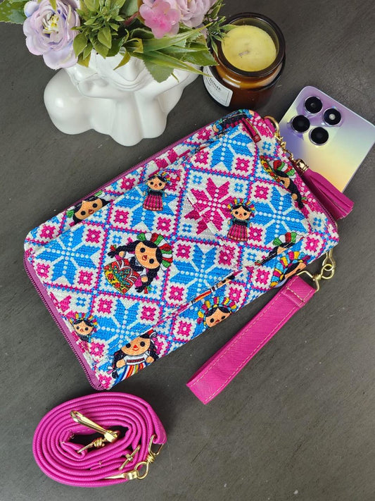 PORTACELULAR/CARTERA YUTE VERTICAL LELE FIUSHA/CELESTE