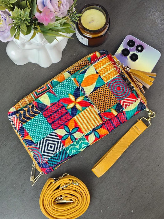 PORTACELULAR/CARTERA YUTE VERTICAL MOSAICOS COLORES