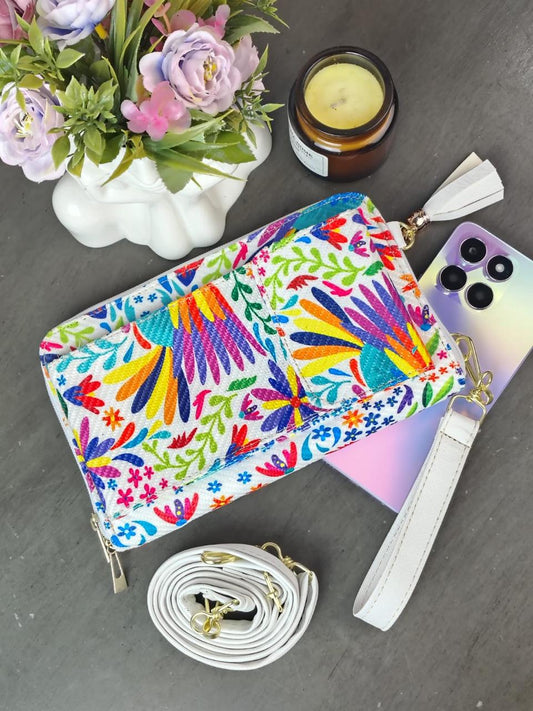 PORTACELULAR/CARTERA YUTE VERTICAL OTOMI COLORES F BLANCO