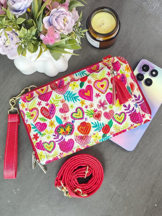 PORTACELULAR/CARTERA YUTE HORIZONTAL CORAZONES FIUSHA F BLANCO