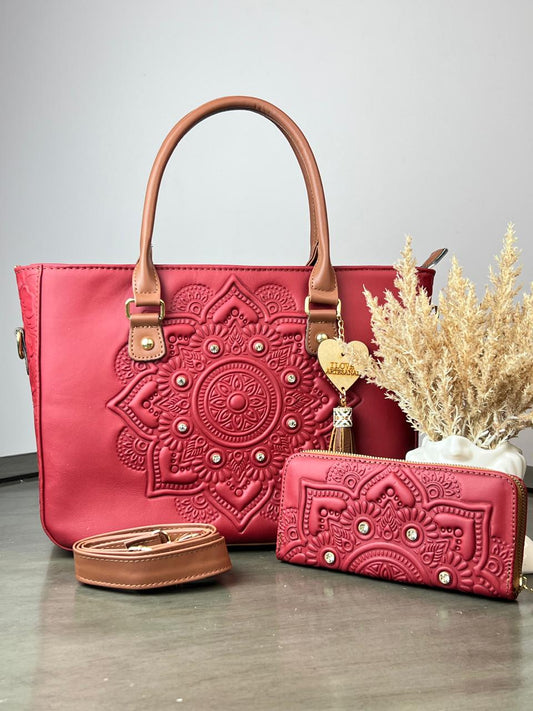 DUO MANDALA PIEL GRASO CON CARTERA ROJO