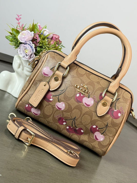 BOLSO COACH MALETITA KHAKI CEREZAS ESTAMPADO