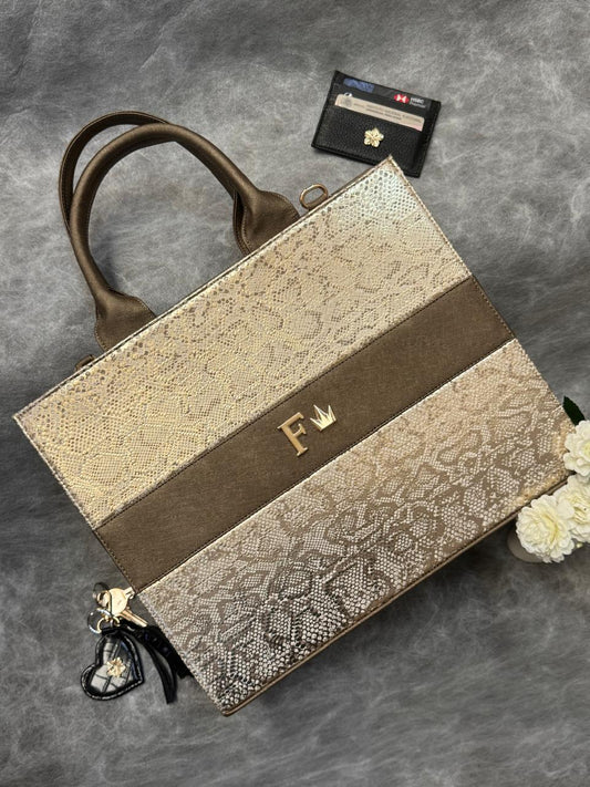 TOTE CLASICA GDE ESPECIAL TITANIUM/CHAMPAGNE