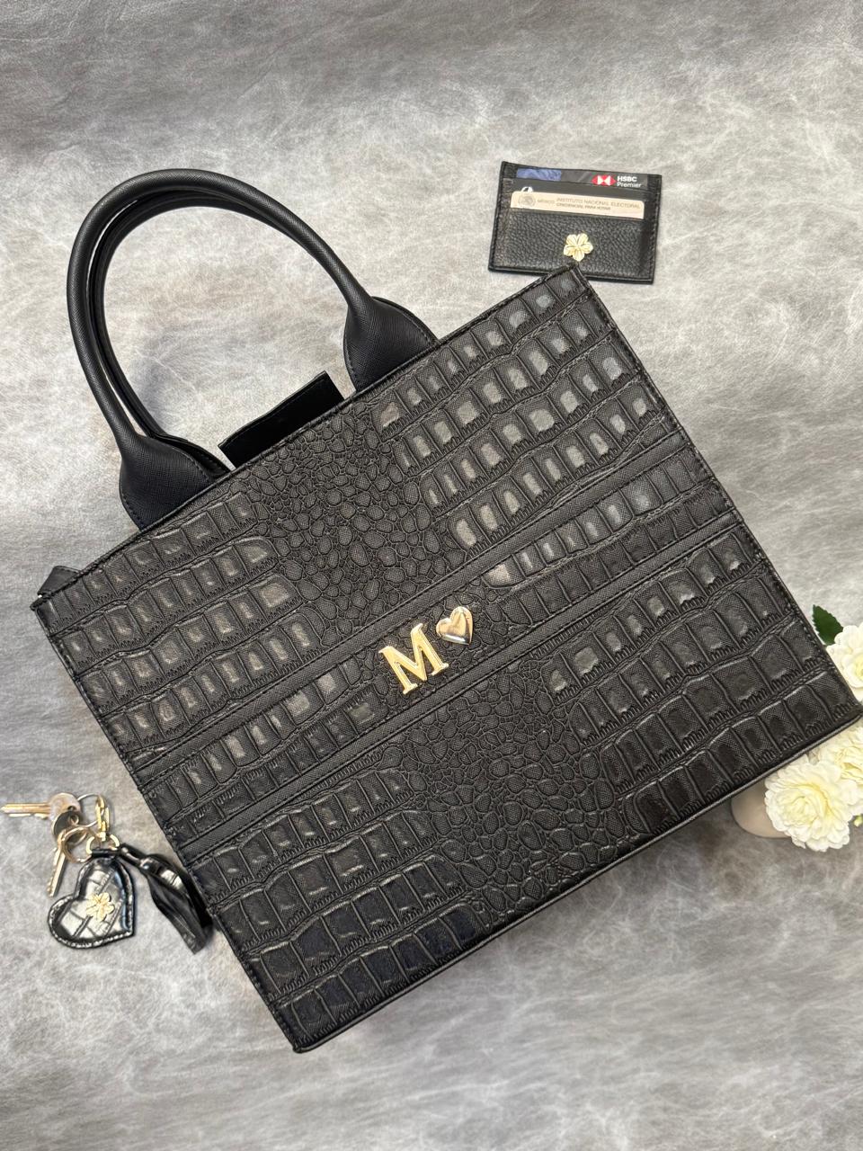 TOTE CLASICA GDE NEGRO CROCO