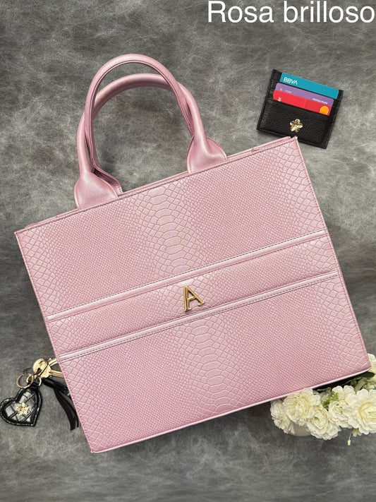 TOTE CLASICA GDE ROSA BRILLOSO