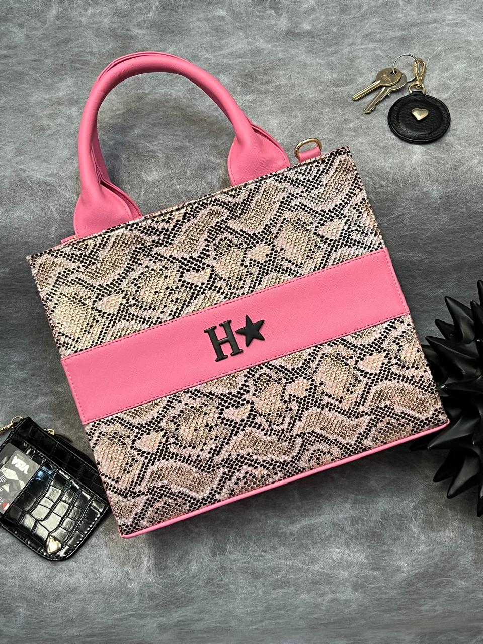 TOTE CLASICA MEDIANA ESPECIAL ROSA POP/NEGRO COBRA