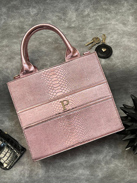TOTE CLASICA MEDIANA ROSA CLARO METÁLICO