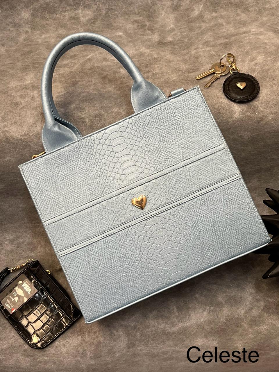 TOTE CLASICA MEDIANA AZUL BRILLOSO