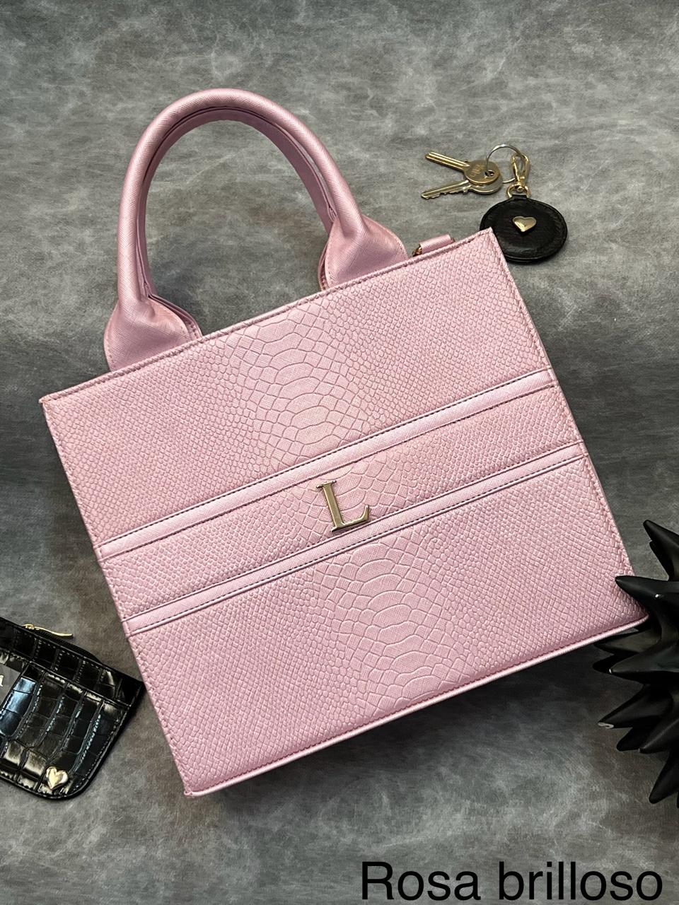 TOTE CLASICA MEDIANA ROSA BRILLOSO