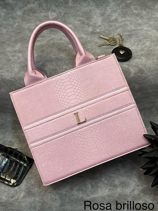 TOTE CLASICA MEDIANA ROSA BRILLOSO