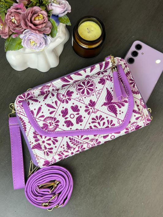 PORTACEL/CARTERA DOBLE CIERRE YUTE TALAVERA LILA F BLANCO