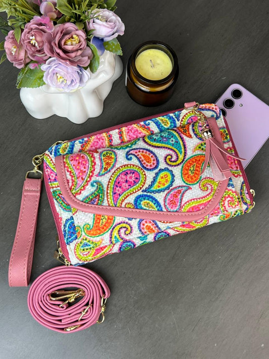PORTACEL/CARTERA DOBLE CIERRE YUTE MANDALAS COLORES F BLANCO
