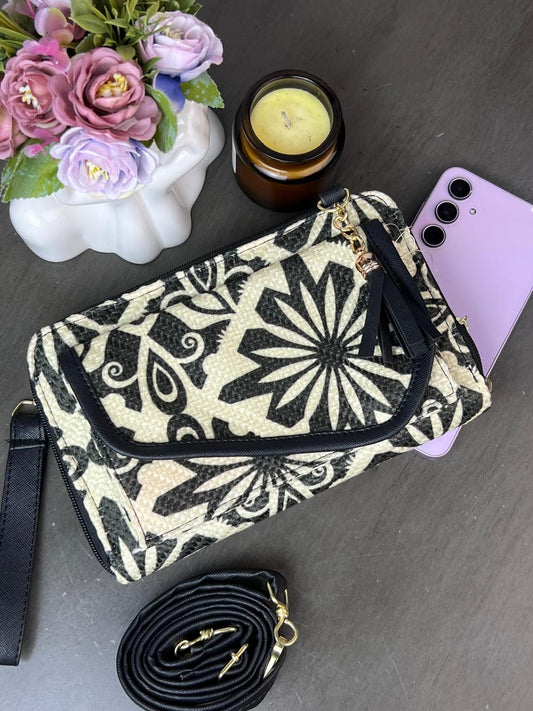 PORTACEL/CARTERA DOBLE CIERRE YUTE TALAVERA NEGRO F BEIGE