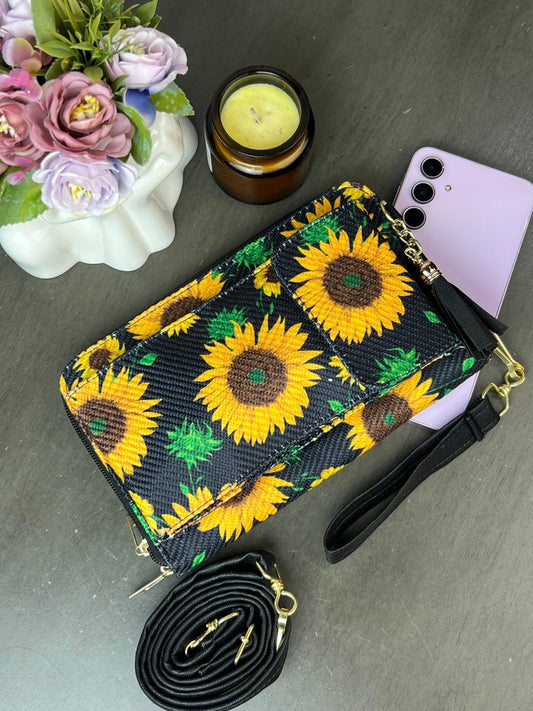 PORTACELULAR/CARTERA YUTE VERTICAL GIRASOLES AMARILLO F NEGRO