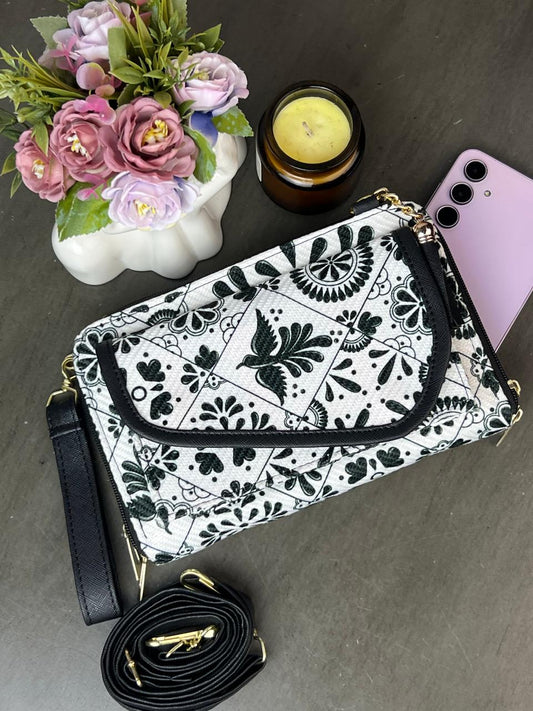 PORTACEL/CARTERA DOBLE CIERRE YUTE TALAVERA NEGRO F BLANCO