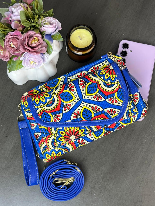 PORTACEL/CARTERA DOBLE CIERRE YUTE MANDALAS VERDE F COBALTO