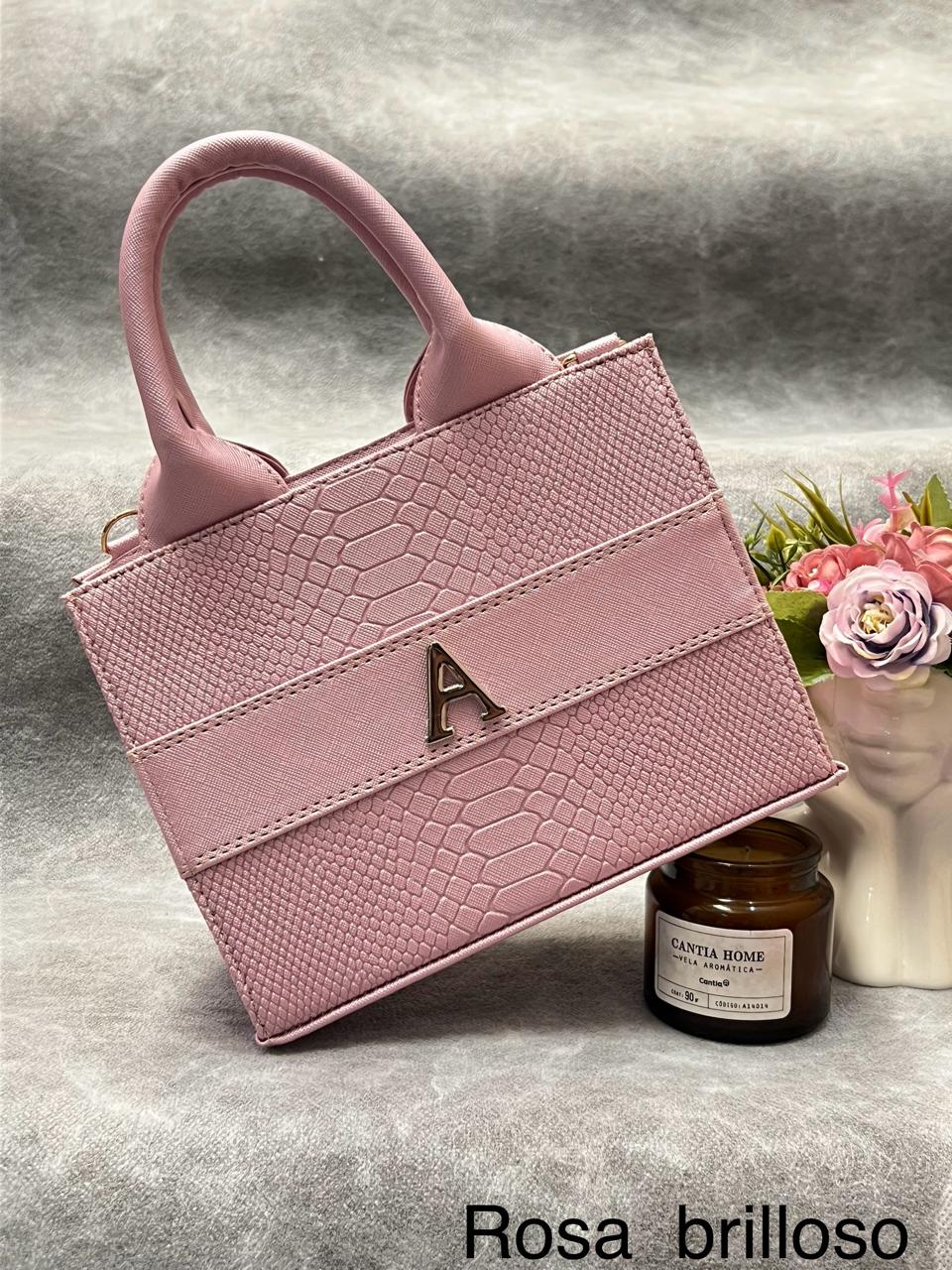 TOTE CLASICA MINI ROSA BRILLOSO