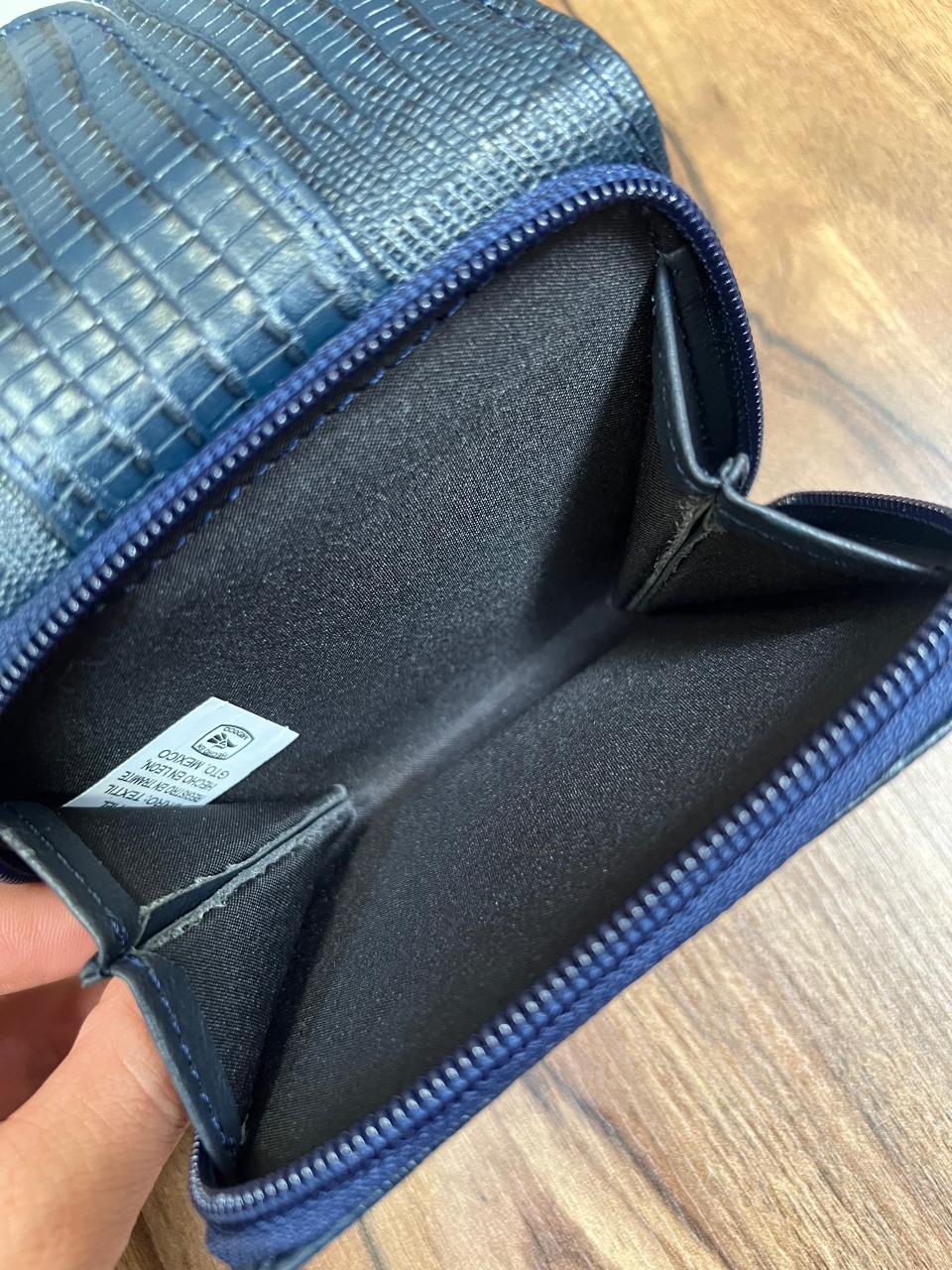 CARTERA LISBOA 100% PIEL GRABADO AZUL MARINO