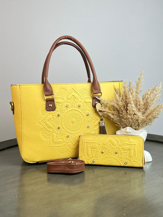 DUO MANDALA PIEL GRASO CON CARTERA AMARILLO
