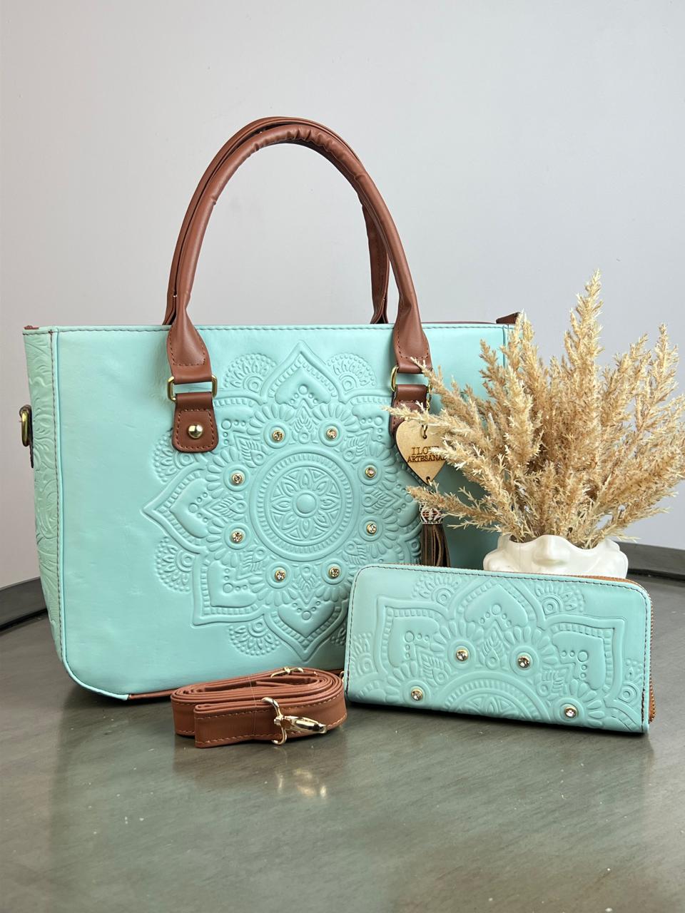 DUO MANDALA PIEL GRASO CON CARTERA MENTA