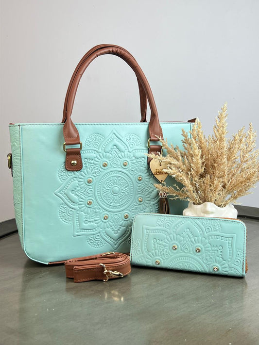 DUO MANDALA PIEL GRASO CON CARTERA MENTA