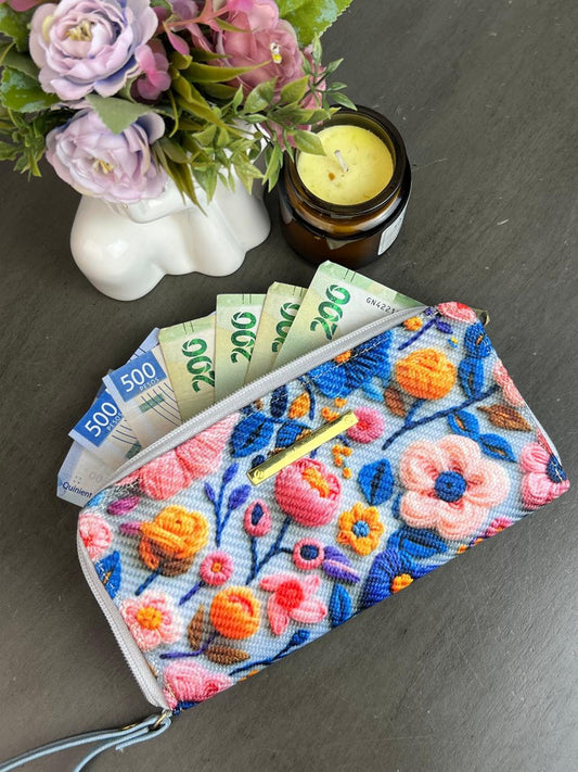 CARTERA YUTE FLORES COLORES F CELESTE