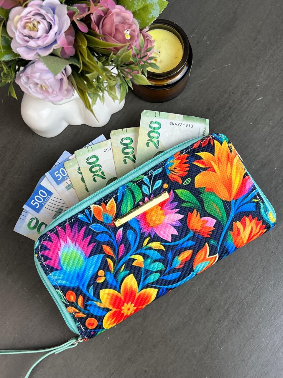 CARTERA YUTE FLORES COLORES F NEGRO