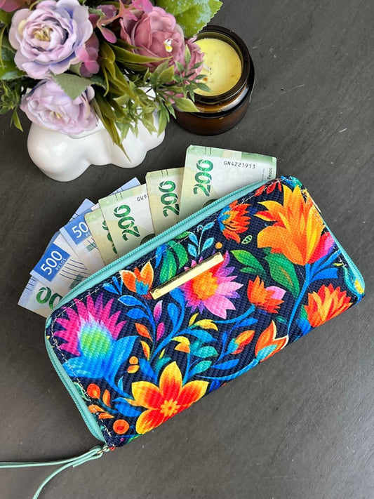 CARTERA YUTE FLORES COLORES F NEGRO