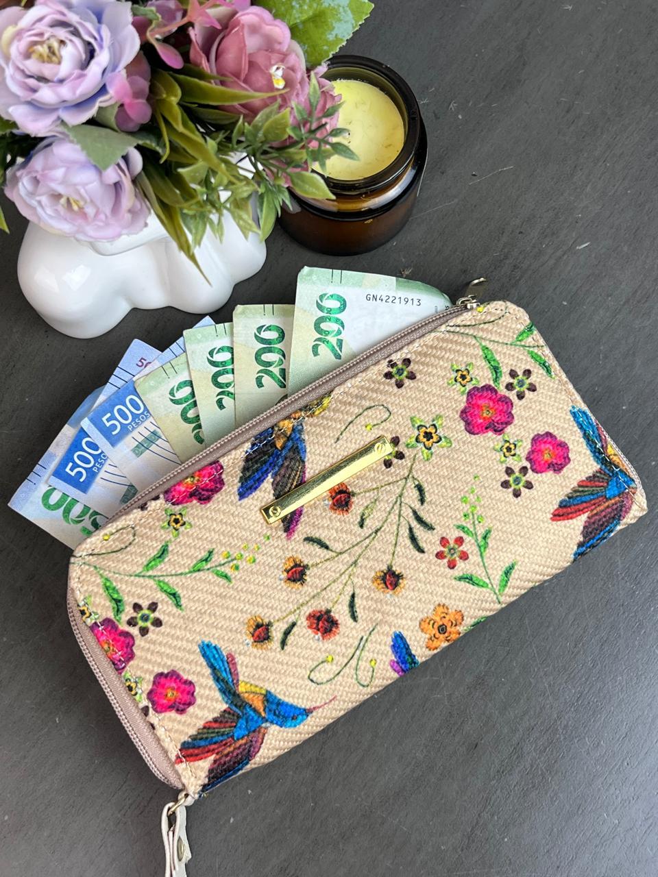 CARTERA YUTE PAJARITOS AZUL F BEIGE