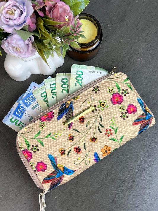 CARTERA YUTE PAJARITOS AZUL F BEIGE