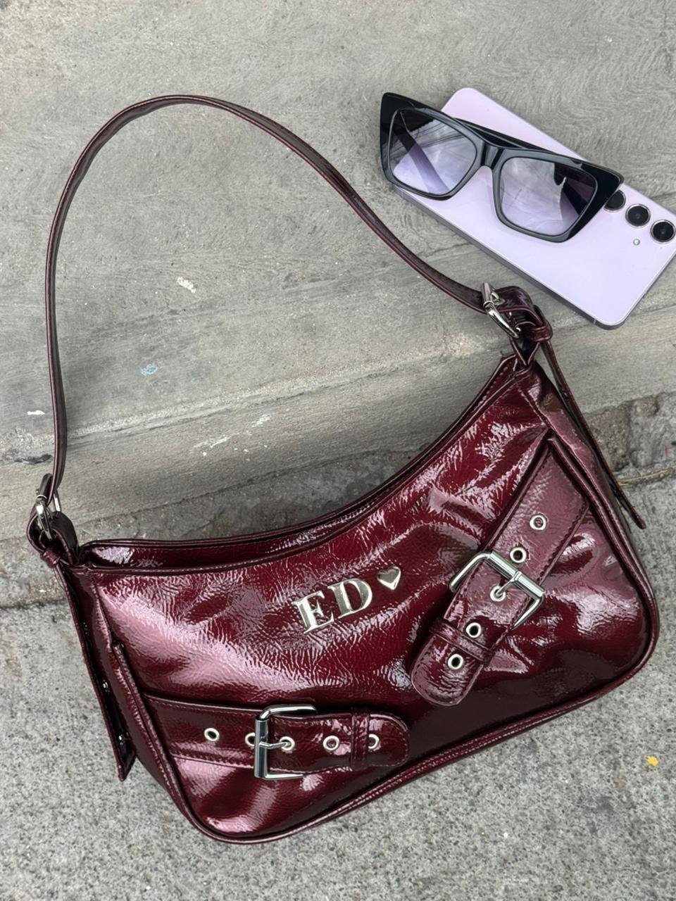BOLSO FREYA VINO CHAROL ARRUGADO H/PLATA