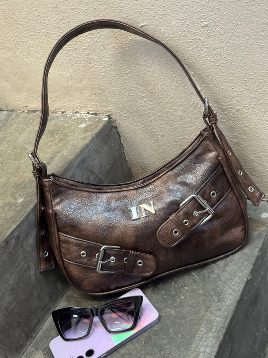 BOLSO FREYA YANNI CHOCOLATE H/PLATA
