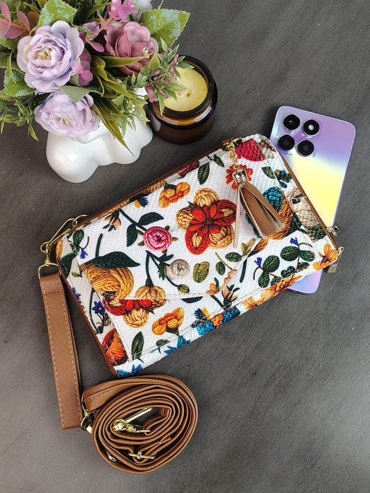 PORTACELULAR/CARTERA YUTE HORIZONTAL FLORES ROJO F BLANCO