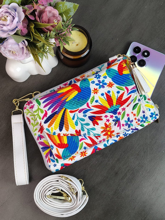 PORTACELULAR/CARTERA YUTE HORIZONTAL OTOMI COLORES F BLANCO