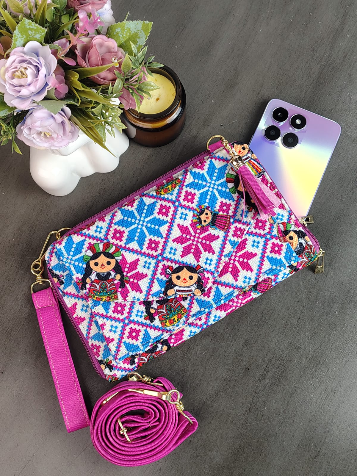 PORTACELULAR/CARTERA YUTE HORIZONTAL LELE FIUSHA/CELESTE