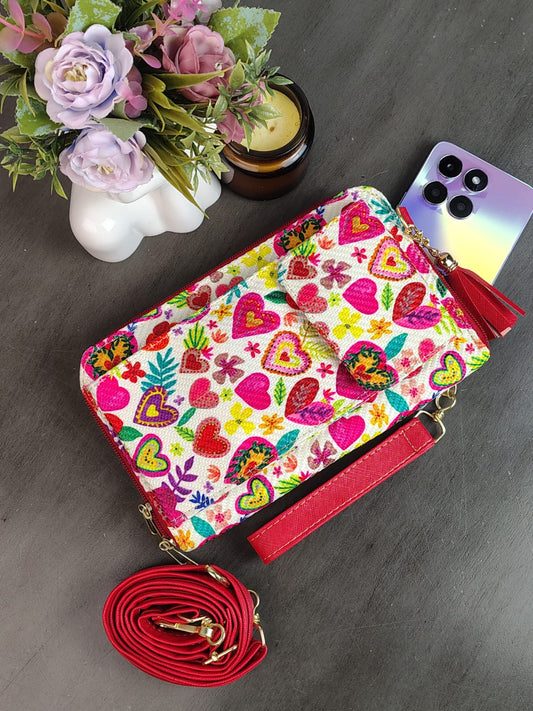 PORTACELULAR/CARTERA YUTE VERTICAL CORAZONES FIUSHA F BLANCO