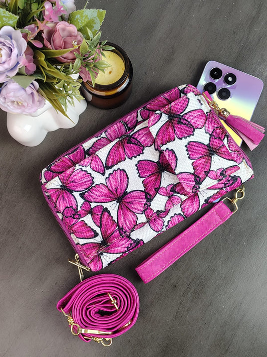 PORTACELULAR/CARTERA YUTE VERTICAL MARIPOSAS FIUSHA F BLANCO