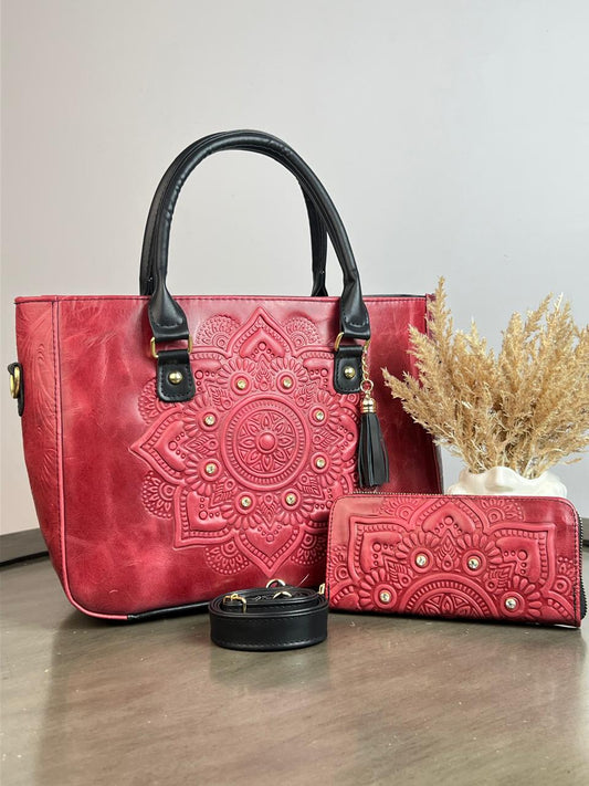 DUO MANDALA PIEL GRASO CON CARTERA ROJO