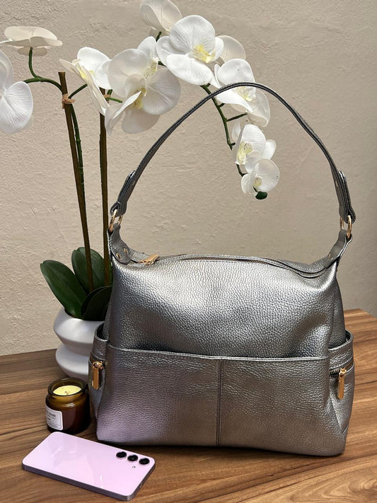 BOLSO PIEL SUIZA ACERO METALICO