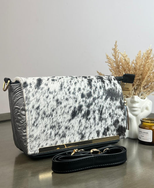 CROSSBODY VIANNEY TAPA PELO MOTEADO/PIEL PLATA