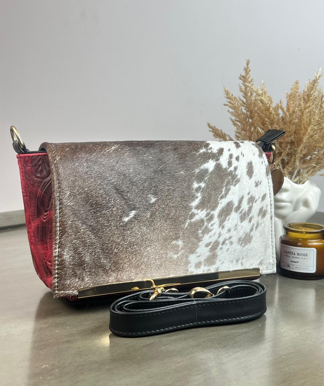 CROSSBODY VIANNEY TAPA PELO MOTEADO/PIEL VINO
