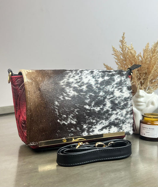 CROSSBODY VIANNEY TAPA PELO MOTEADO/PIEL VINO