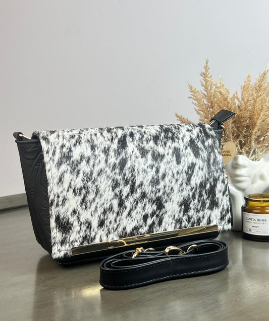 CROSSBODY VIANNEY TAPA PELO MOTEADO/PIEL NEGRO