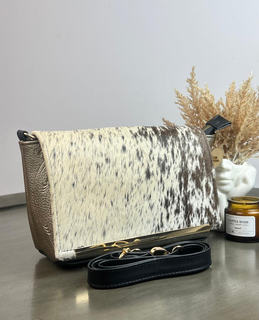 CROSSBODY VIANNEY TAPA PELO MOTEADO/PIEL DORADO