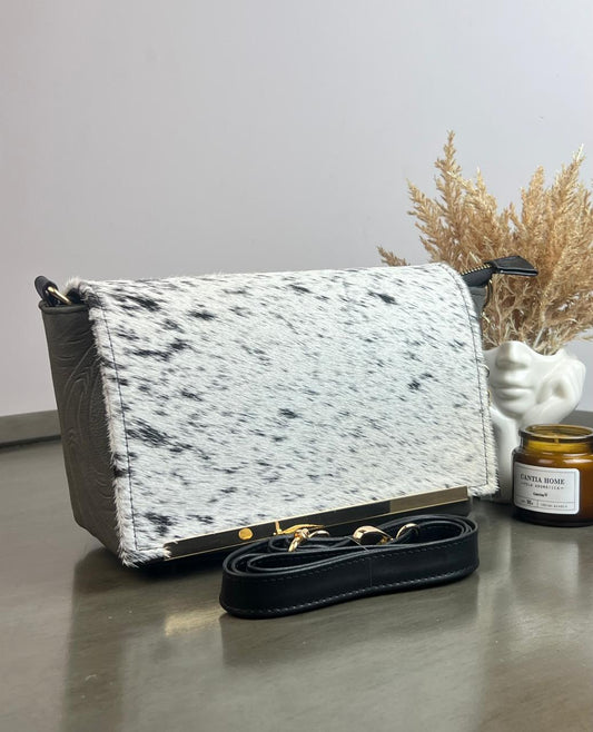 CROSSBODY VIANNEY TAPA PELO MOTEADO/PIEL OXFORD