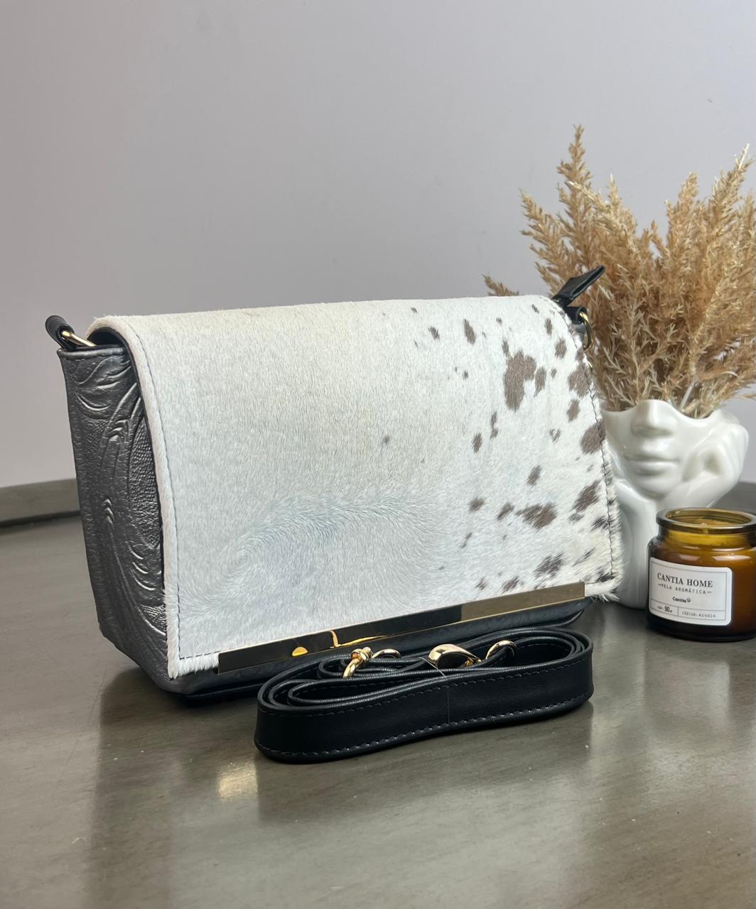 CROSSBODY VIANNEY TAPA PELO MOTEADO/PIEL PLATA