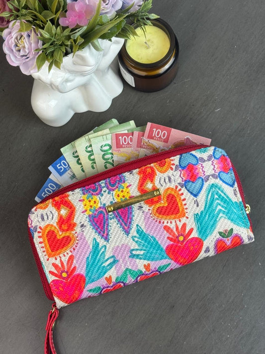 CARTERA YUTE CORAZONES CON ALAS ROJO F BLANCO