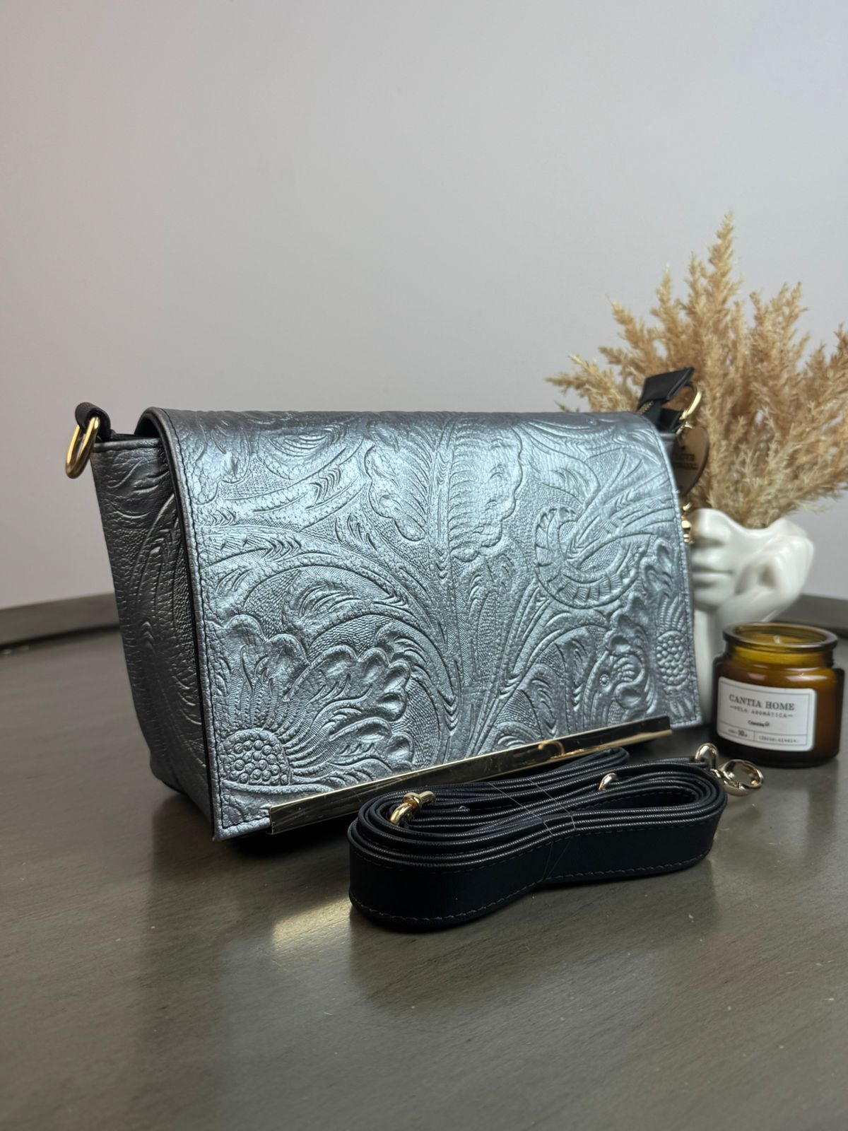 CROSSBODY VIANNEY GRABADO FLORES ACERO