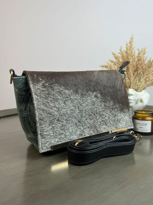 CROSSBODY VIANNEY TAPA PELO VARIABLE/PIEL VERDE ESMERALDA